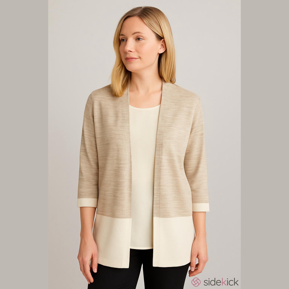 Eileen Fisher Tan and Cream Knit Cardigan Sweater - Picture 2 of 4